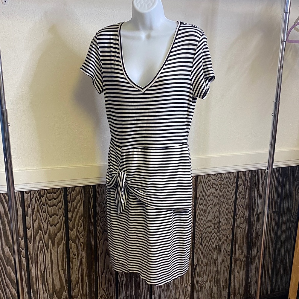 Dolan Black and White Striped Midi Dress